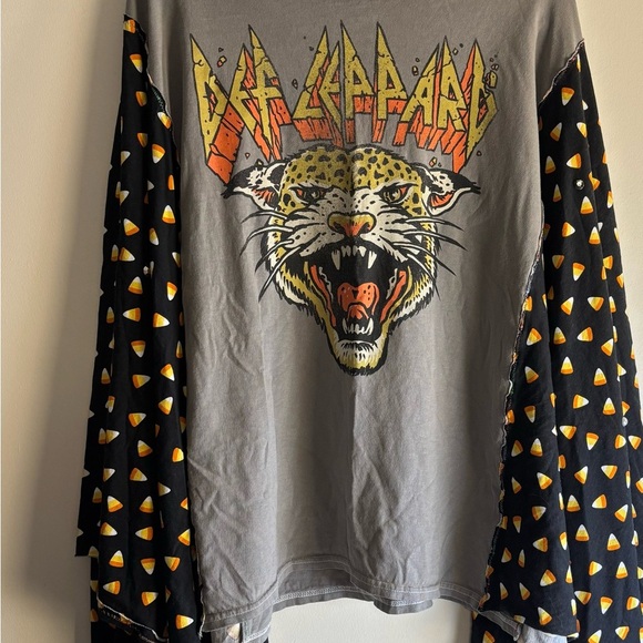 Def Leppard Upcycled Vintage Kantha Quilt Butterfly Poncho Shirt , Size Large - Picture 4 of 12